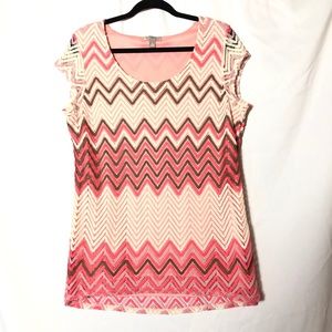 Roz & Ali open knit chevron blouse